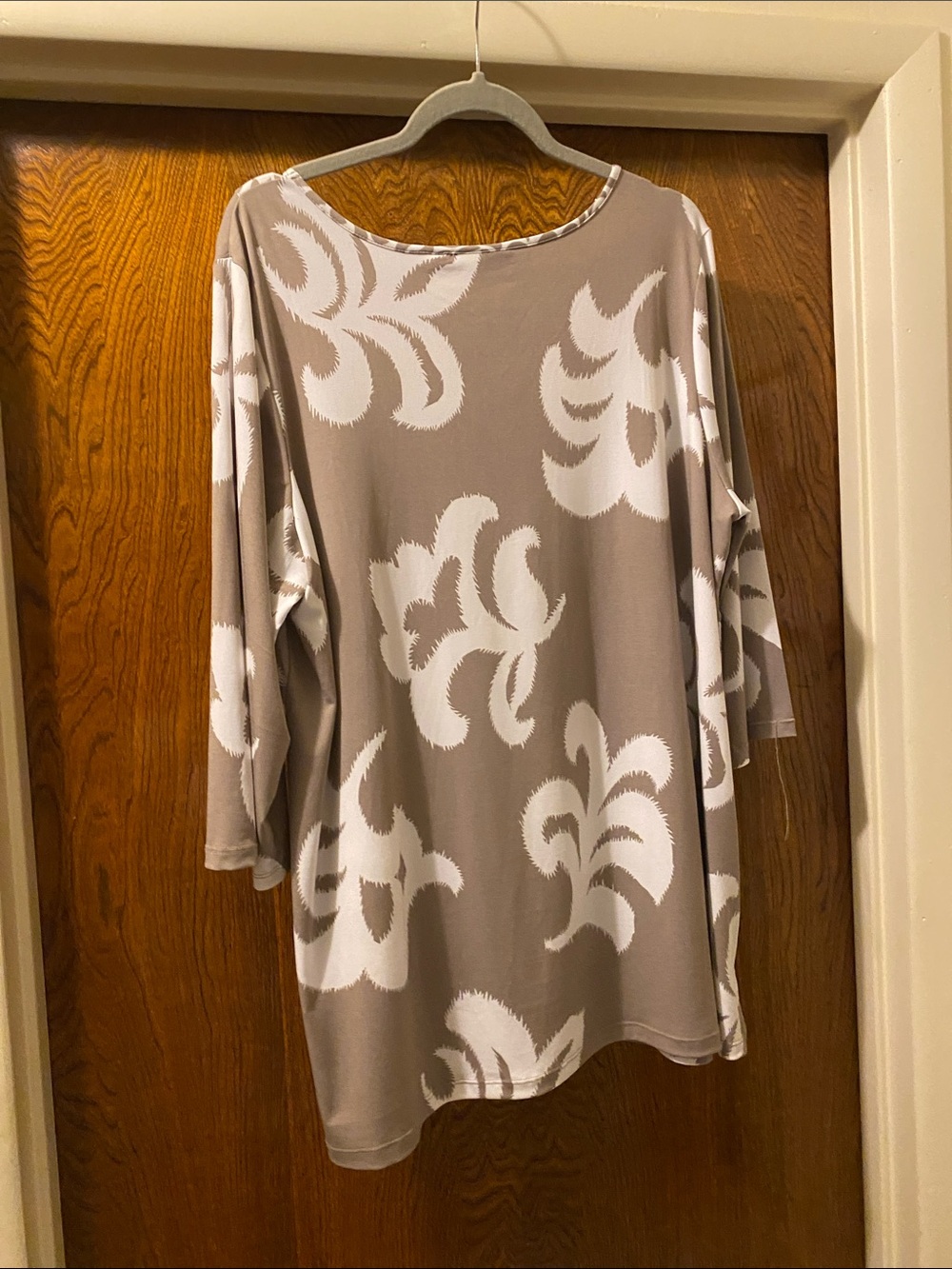 Susan Graver Taupe and White Scoop Neck Tunic with Decorative Ring - Picture 2 of 3